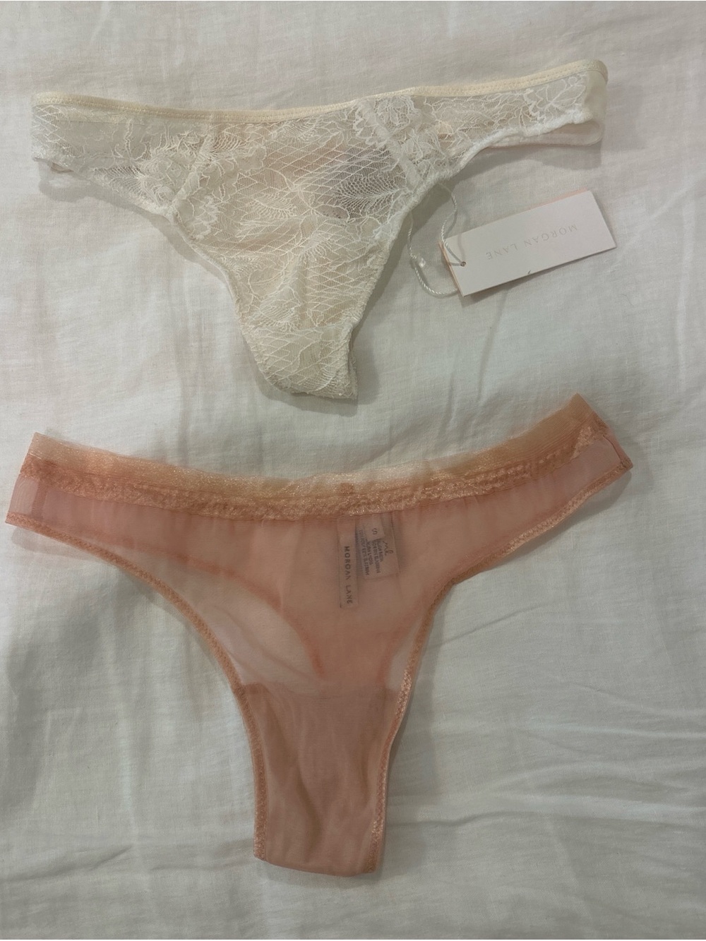Morgan Lane Set of Women's Lace & Sheer Thongs - Cream and Blush